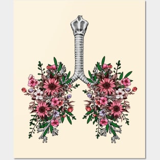 Pink flowers Lung, floral leaves, lungs, healthy lung, lungs cancer, respiratory therapist, cystic Posters and Art